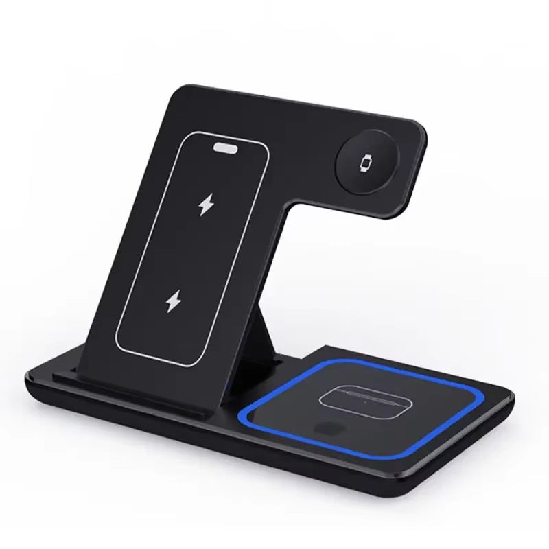 30W LED Fast Wireless Charger Stand 3 in 1 Foldable Charging Station for Iphone 16 15 14 13 12 Apple Watch 9 8 7 6 5 Airpods Pro